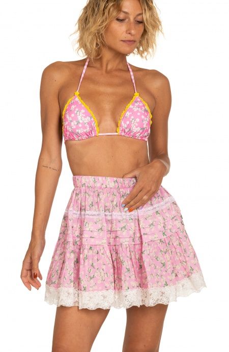 Pin Up Stars Gonna Ricamata Con Balze Stampa Flower Print In Saldo