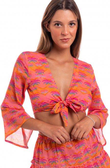 Pin Up Stars Crop Top Cotone Stampa Palmié Sconto