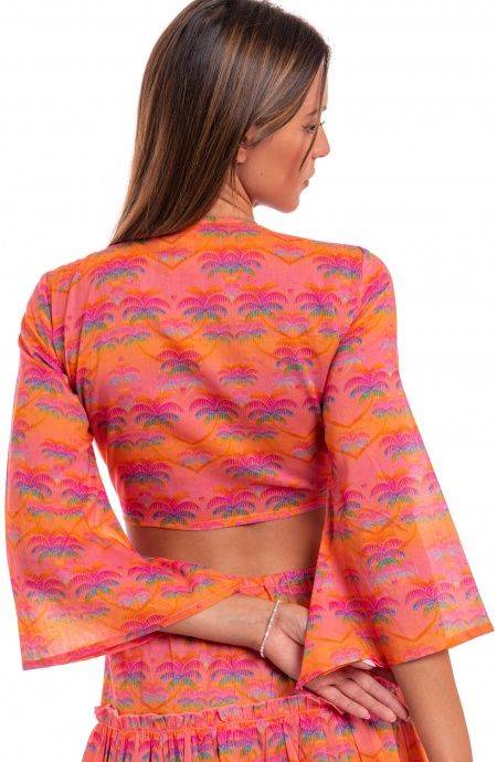 Pin Up Stars Crop Top Cotone Stampa Palmié Sconto