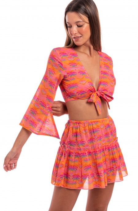 Pin Up Stars Crop Top Cotone Stampa Palmié Sconto