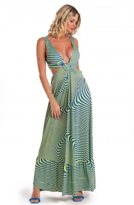 Pin Up Stars Vestito Lungo Jersey Stampa Optical In Vendita