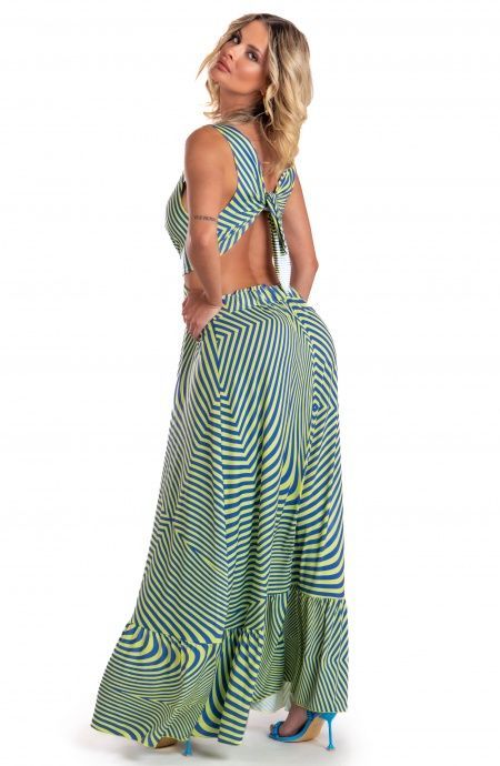Pin Up Stars Vestito Lungo Jersey Stampa Optical In Vendita