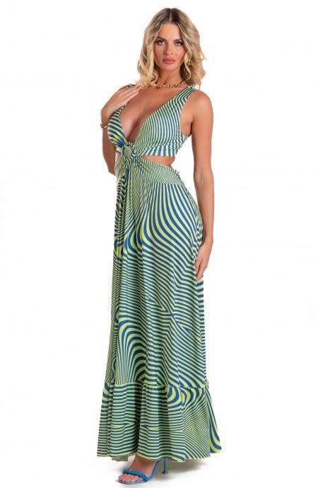 Pin Up Stars Vestito Lungo Jersey Stampa Optical In Vendita