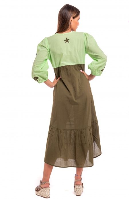 Pin Up Stars Abito Ricamato Manica Lunga Cotone Pineapple Patch Moda