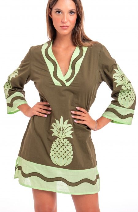 Pin Up Stars Tunichetta Ricamata Pineapple Patch in Cotone Vendite Flash