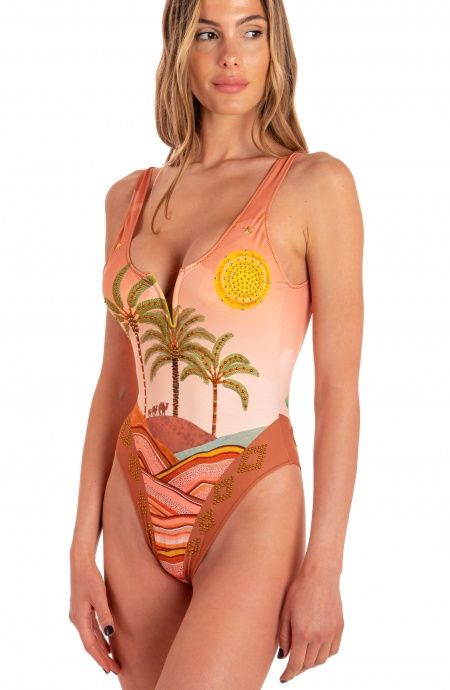 Pin Up Stars Costume Intero Imbottito Stampa Dune Con Borchie Italia