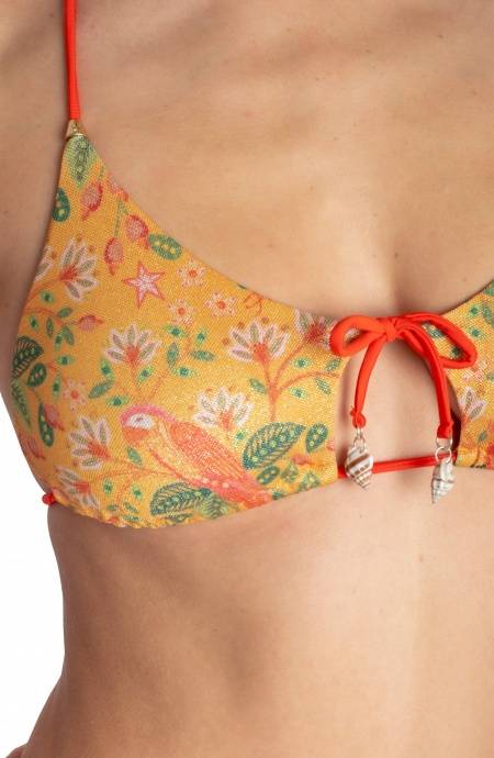 Pin Up Stars TOP BIKINI TRIANGOLO IMBOTTITO CON CONCHIGLIE STAMPA FLOWER BIRD Soddisfazione Garantita