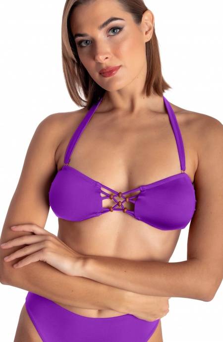 Pin Up Stars TOP BIKINI FASCIA IMBOTTITA CON INTRECCIO E PERLE TINTA UNITA Vendita Economica