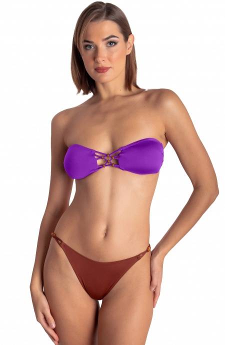 Pin Up Stars TOP BIKINI FASCIA IMBOTTITA CON INTRECCIO E PERLE TINTA UNITA Vendita Economica