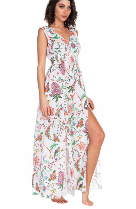 Pin Up Stars Long Dress Con Spacchi Stampa Camaleonte Qualità