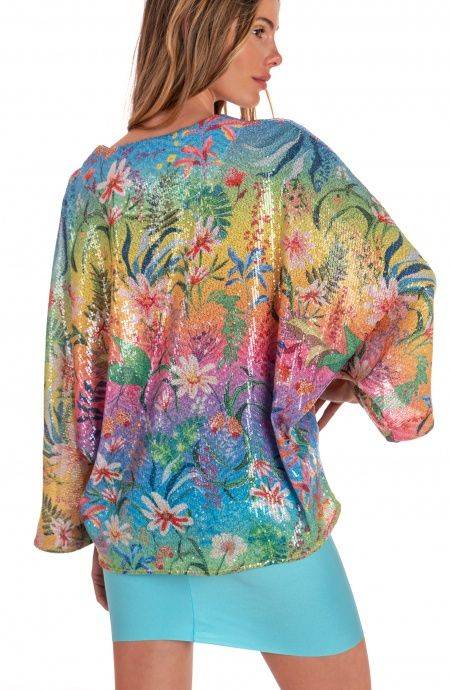 Pin Up Stars Blusa Poncho Paillettes Stampa Dune Paillettes Soddisfazione Garantita