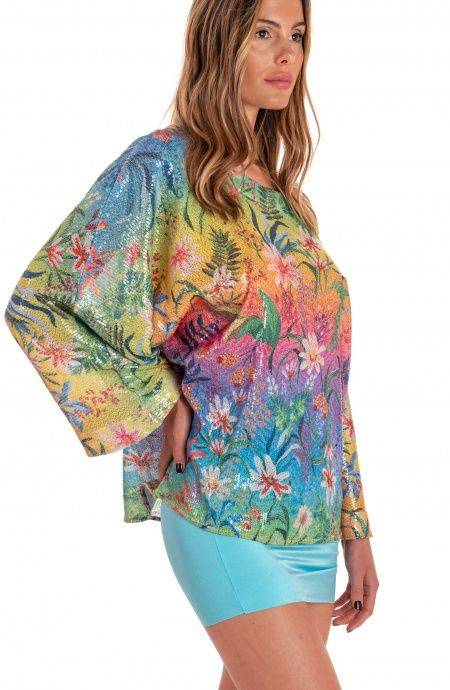 Pin Up Stars Blusa Poncho Paillettes Stampa Dune Paillettes Soddisfazione Garantita