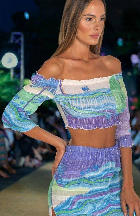 Pin Up Stars Top Goffrato Maniche Campana Stampa Dune I Più Venduti