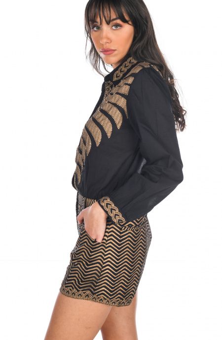 Pin Up Stars Tutina in Cotone Ricamo Foglia Oro Moda