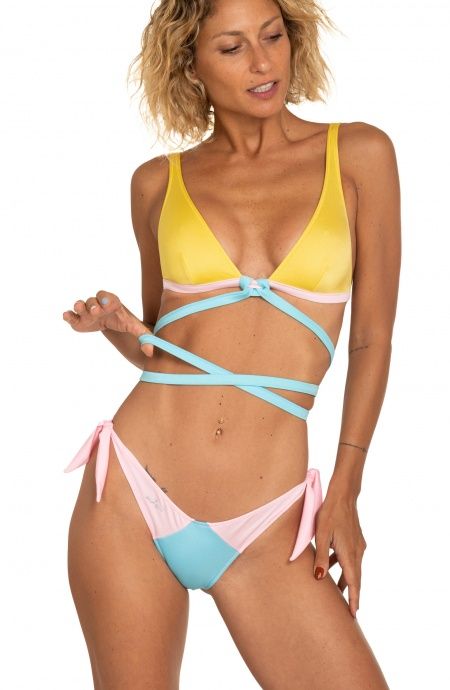 Pin Up Stars Bikini Triangolo Vela Slip Fiocchi Tinta Unita Pezzi Unici