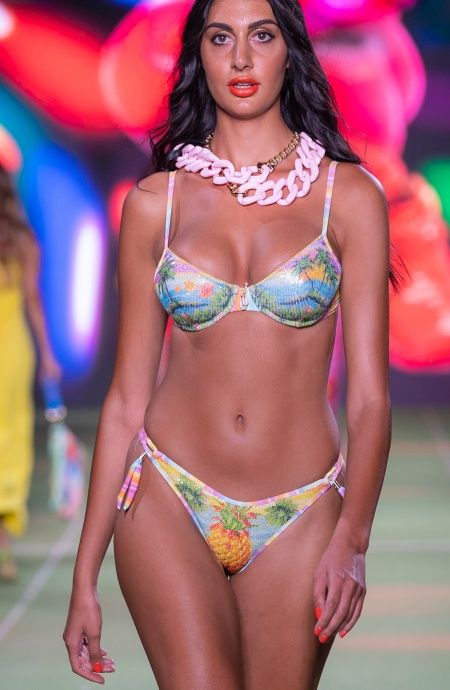 Pin Up Stars Bikini Balconcino Con Ferretto Paillettes Stampa Hawaii Offerta