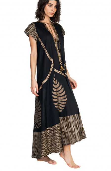 Pin Up Stars Long Dress In Cotone Foglia Oro 2025