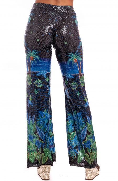 Pin Up Stars Pantalone Zampa Paillettes Stampa Hawaii Pezzi Unici
