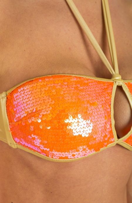 Pin Up Stars Bikini Fascia Goccia Centroseno Slip Fiocchi Bicolor Paillettes Saldi Di Fabbrica