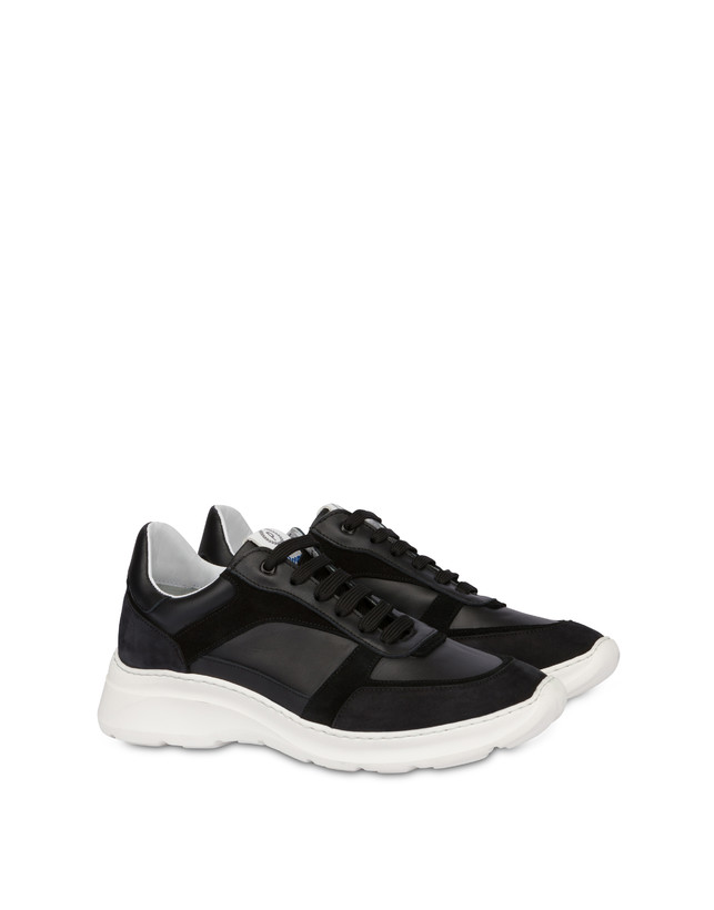 Pollini Sneakers In Vitello, Nabuk E Crosta Roomy Nero/nero/nero/nero/nero Presa
