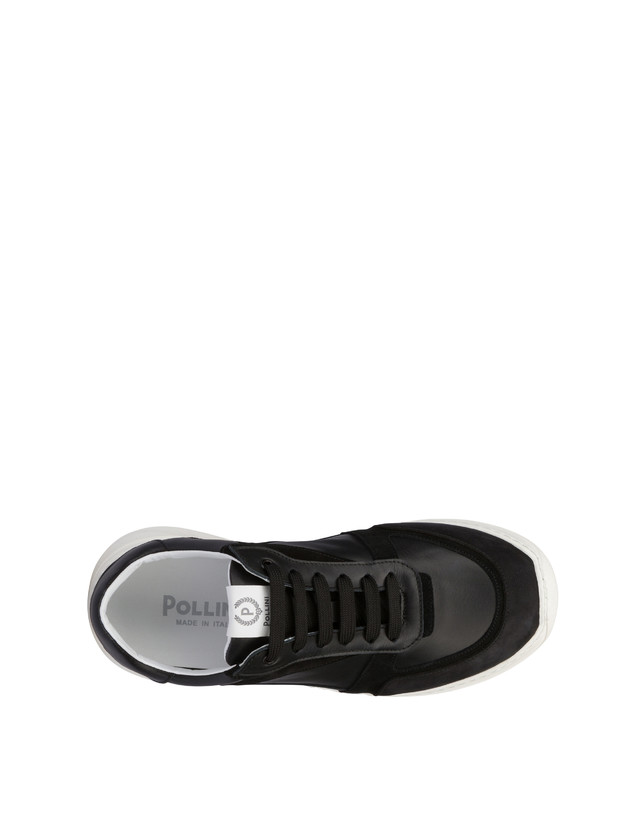 Pollini Sneakers In Vitello, Nabuk E Crosta Roomy Nero/nero/nero/nero/nero Presa
