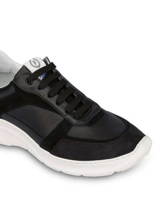 Pollini Sneakers In Vitello, Nabuk E Crosta Roomy Nero/nero/nero/nero/nero Presa