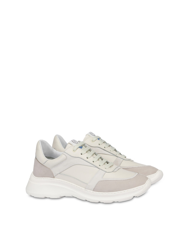 Pollini Sneakers In Vitello, Nabuk E Crosta Roomy Avorio/perla/bianco/bianco/avorio Economico