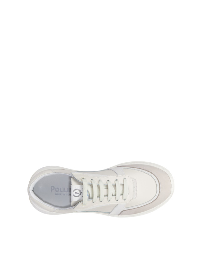 Pollini Sneakers In Vitello, Nabuk E Crosta Roomy Avorio/perla/bianco/bianco/avorio Economico