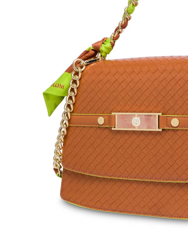 Pollini Borsa A Mano Con Foulard Color Explosion Cuoio/cuoio Saldi Di Fabbrica