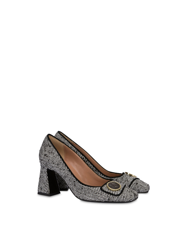 Pollini Décolleté In Tessuto Spigato Dama Bianco-nero/nero Vendita