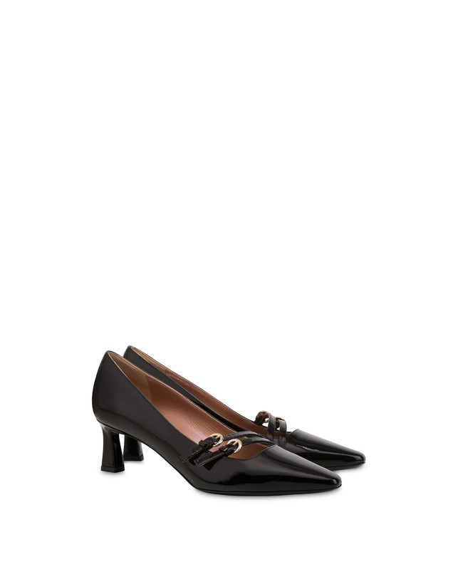 Pollini Décolleté In Vernice Bi-buckle Nero Consegna Veloce