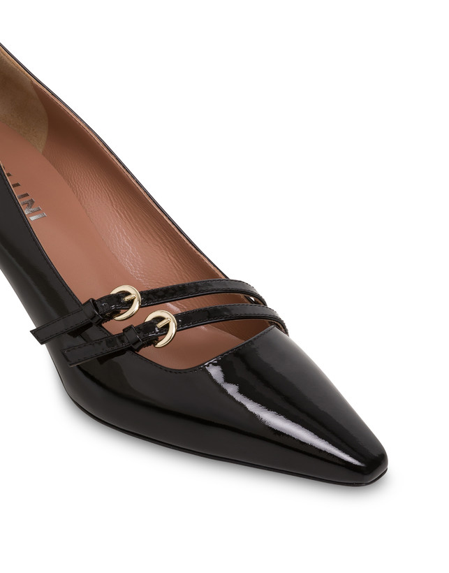 Pollini Décolleté In Vernice Bi-buckle Nero Consegna Veloce
