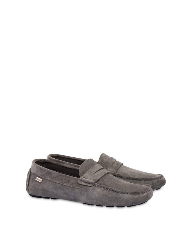 Pollini Mocassini Driver In Crosta Eazy Grafite Saldi Di Fabbrica