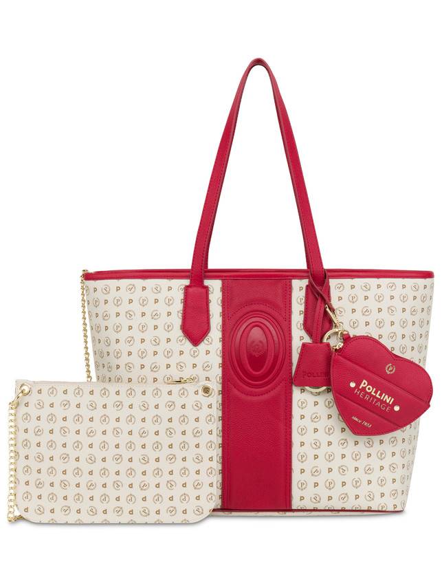 Pollini Shopping Bag Heritage 70th Anniversary Avorio/rosso Prezzo Ridotto