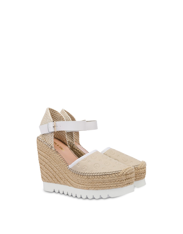 Pollini Sandali Con Zeppa Espadrillas Heritage Logo Embossed Avorio In Saldo