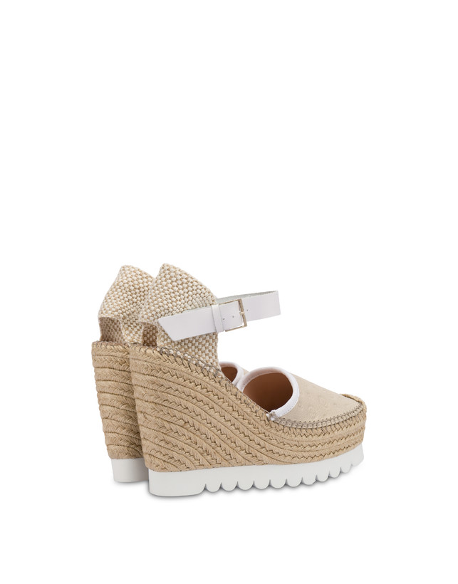 Pollini Sandali Con Zeppa Espadrillas Heritage Logo Embossed Avorio In Saldo
