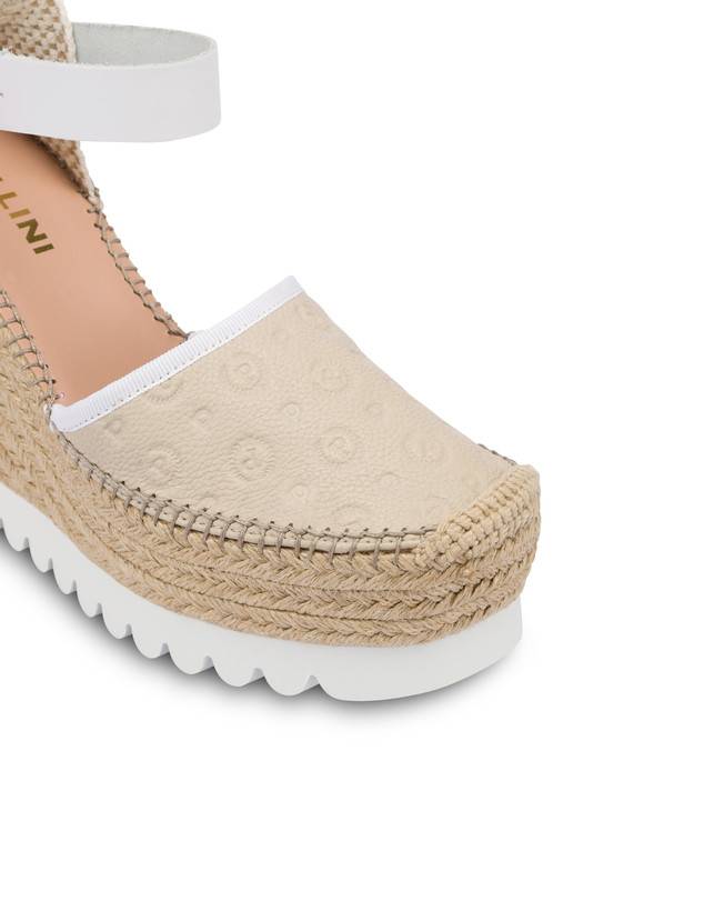 Pollini Sandali Con Zeppa Espadrillas Heritage Logo Embossed Avorio In Saldo