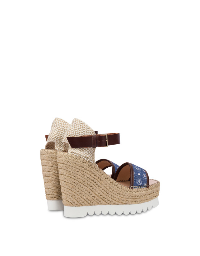 Pollini Sandali Con Zeppa Espadrillas Heritage Denim Jacquard Blu/marrone Nuova