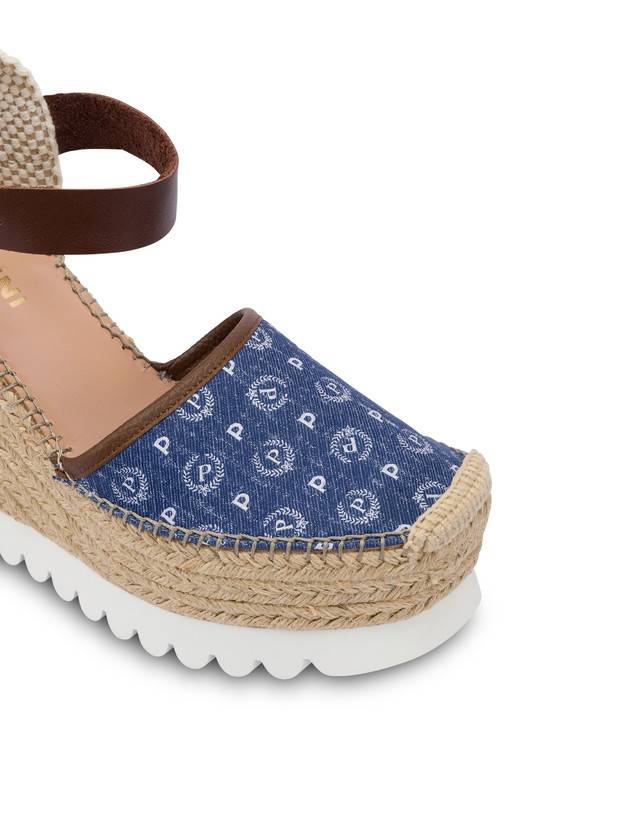 Pollini Sandali Con Zeppa Espadrillas Heritage Denim Jacquard Blu/marrone Moda