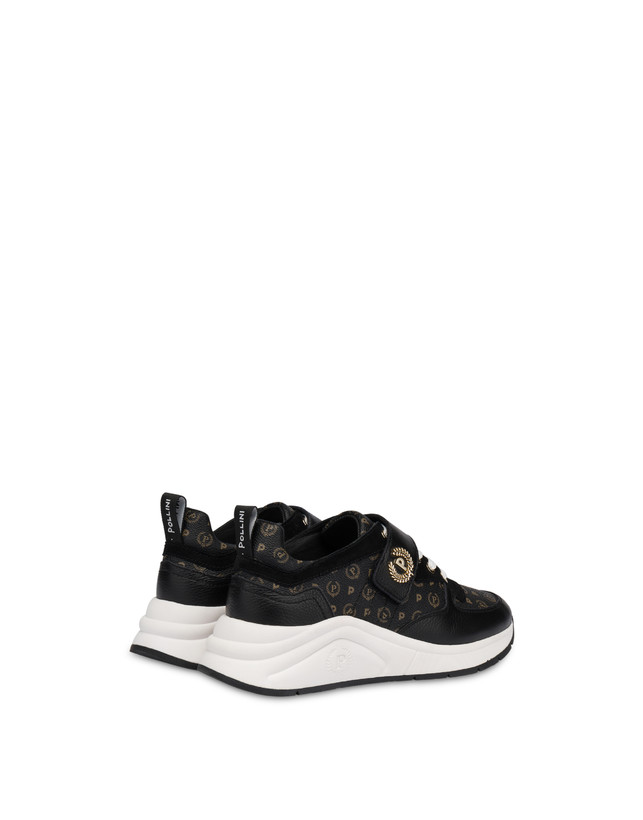 Pollini Sneakers In Vitello E Pvc Logo Heritage Nero/nero Spedizione Gratuita