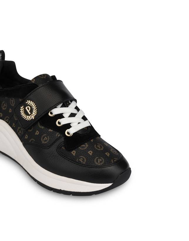 Pollini Sneakers In Vitello E Pvc Logo Heritage Nero/nero Spedizione Gratuita