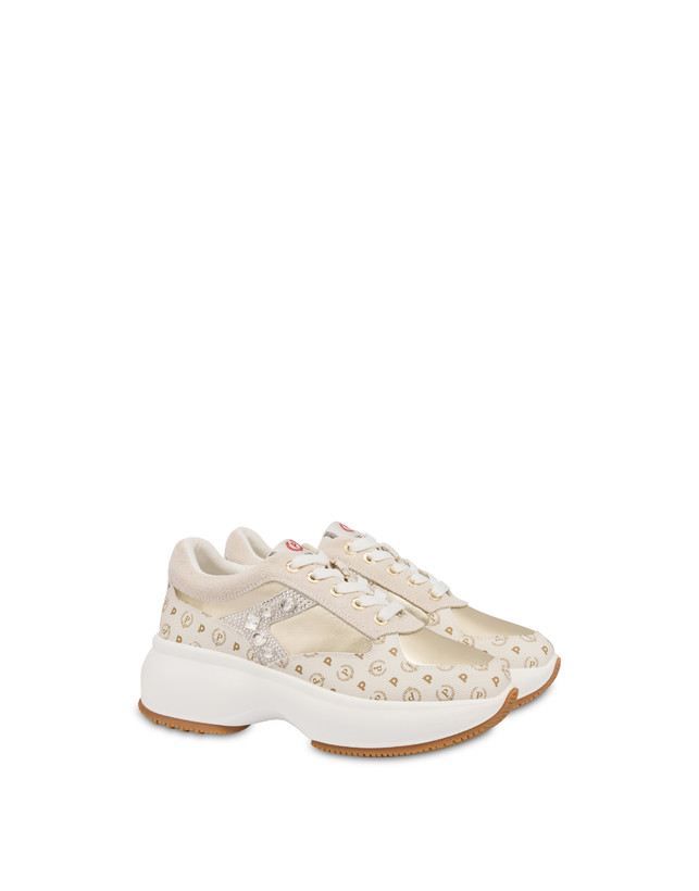 Pollini Sneakers Con Pietre E Strass Forever Avorio/platino Pezzi Unici