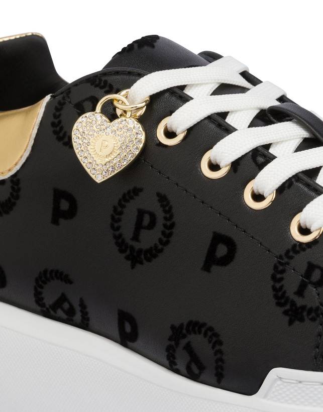 Pollini Sneakers Con Charm Heritage Flock Nero/nero Negozi Online