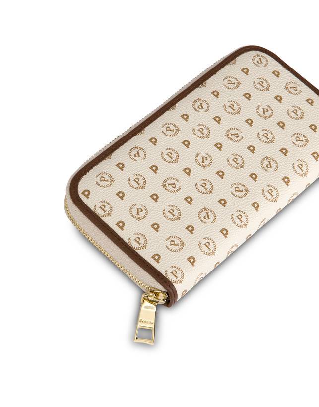 Pollini Portafoglio Zip Around Heritage Logo Classic Avorio/marrone Saldi