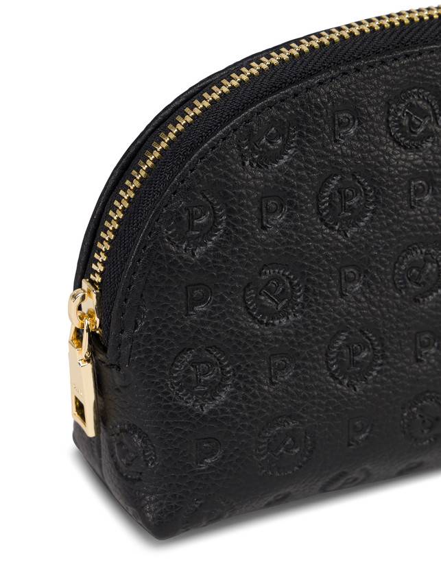 Pollini Pouch Heritage Logo Embossed Nero Saldi Di Fabbrica