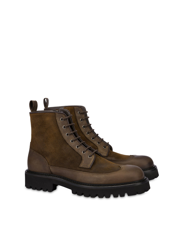 Pollini Combat Boot In Crosta E Vitello Budapest Fango/fango Negozio