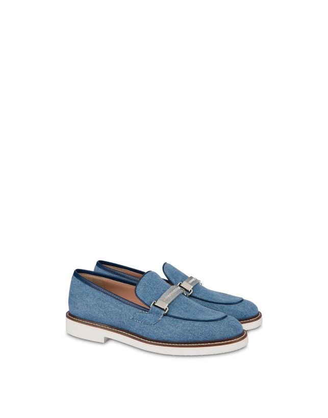 Pollini Mocassini In Tessuto Denim Mannish Denim/navy Promozione