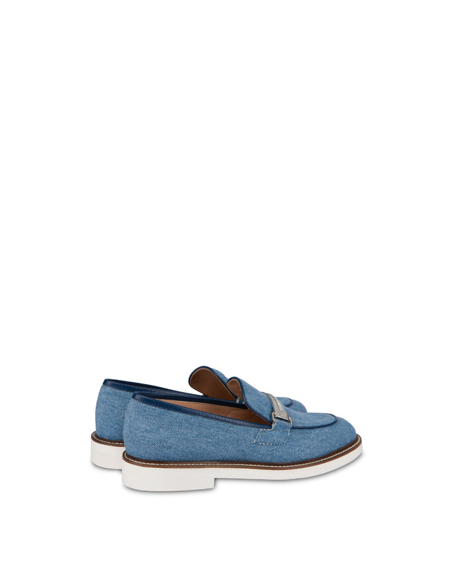 Pollini Mocassini In Tessuto Denim Mannish Denim/navy Promozione