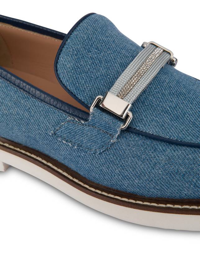 Pollini Mocassini In Tessuto Denim Mannish Denim/navy Promozione