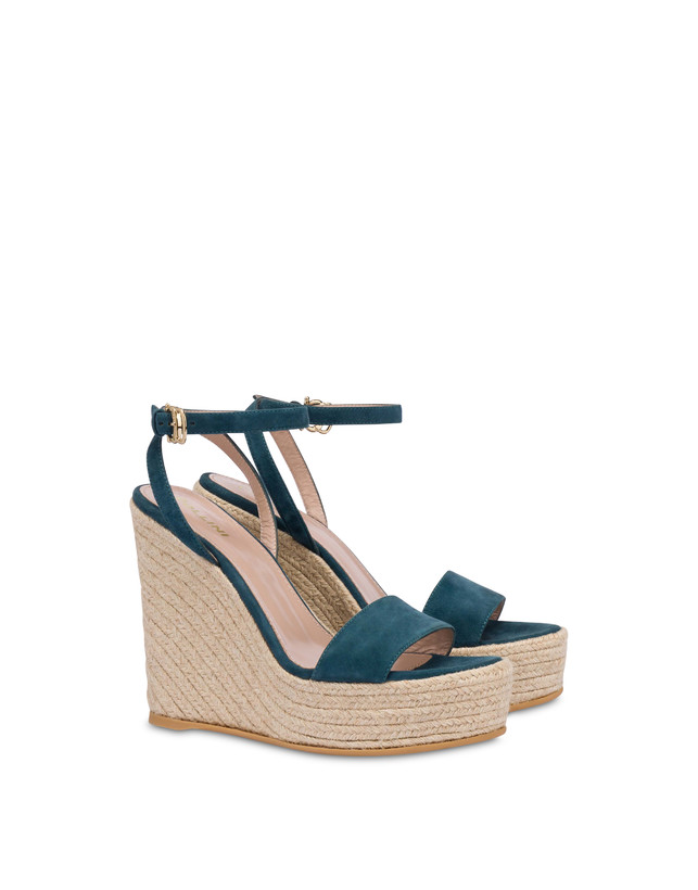 Pollini Sandalo Con Zeppa In Camoscio Playa Pavone Qualità Garantita